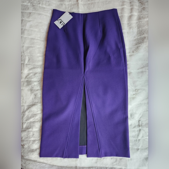 Zara midi skirt back slit purple sz L NWT - Picture 11 of 13